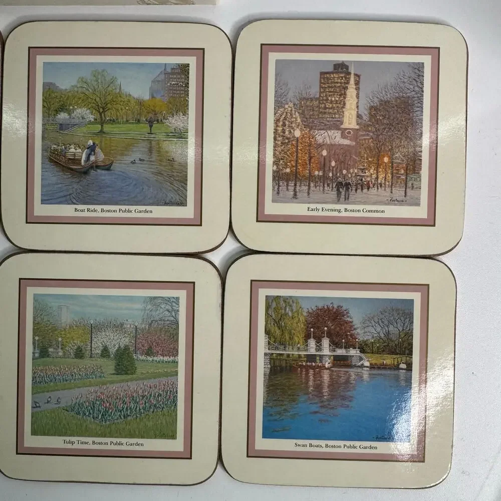 Vintage Pimpernel Scenic Boston Coasters  Made In England Set Of 6 MCM  Cork